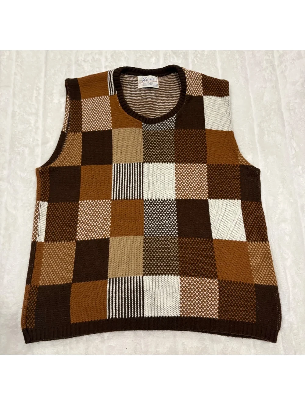 Jersild Vintage Grandpa Men's Brown Checkered Knit Sweater Vest Acrylic Size M